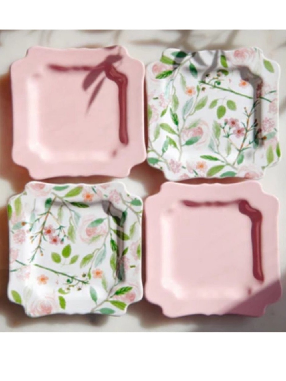 Sweet Laurel Stoneware Dessert Appetizer Plates Set Floral & Light Pink